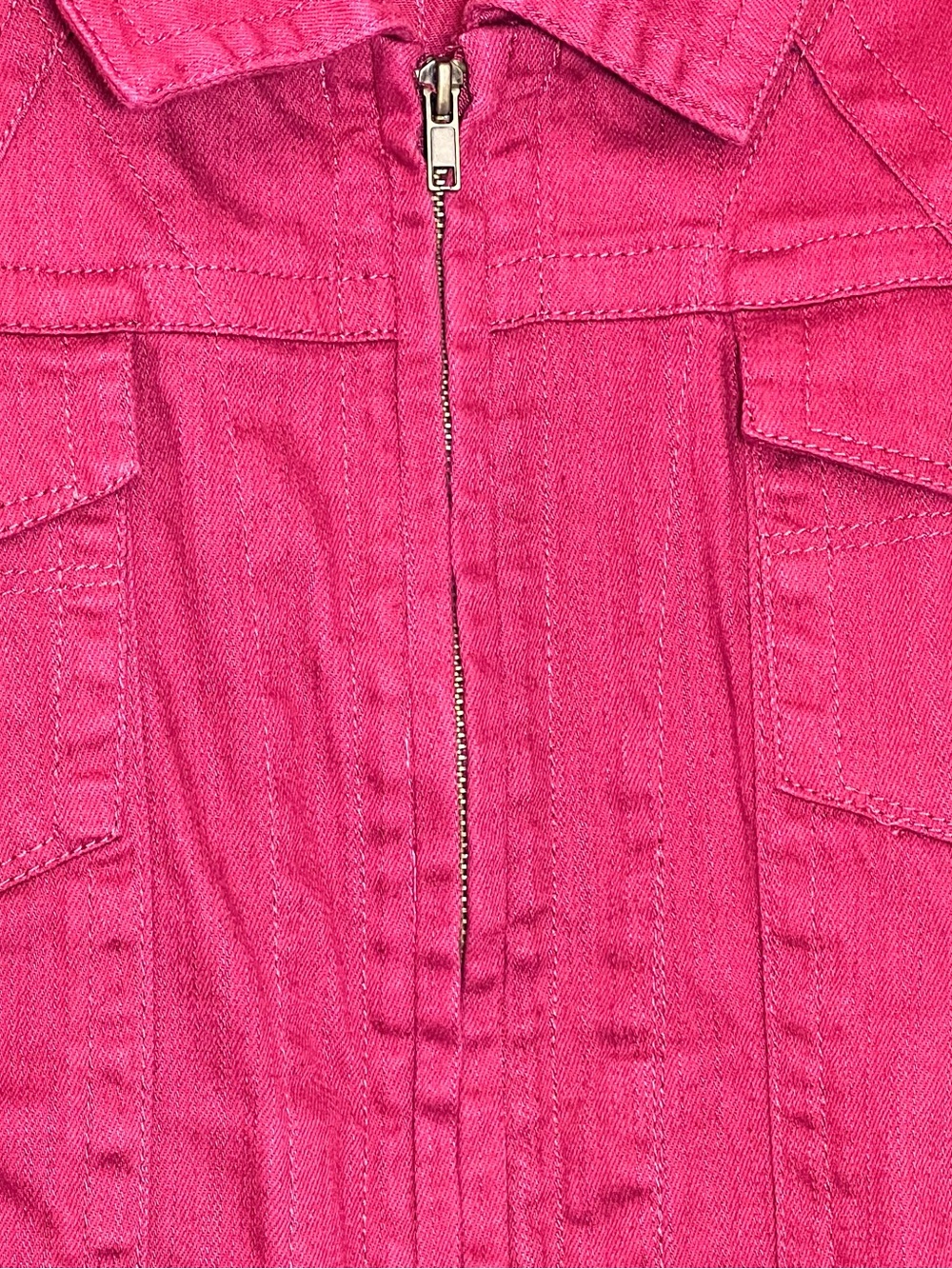 ONE WORLD Raspberry Zip-Front Jean Jacket - Picture 3 of 11